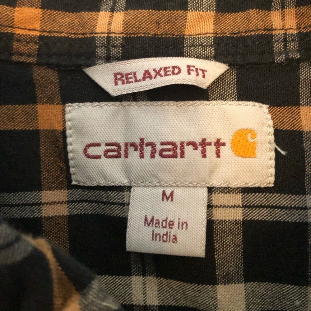 Carhartt Men's Relaxed Fit Button-up Shirt, Black/Orange/Cream Plaid Size M - Picture 4 of 9